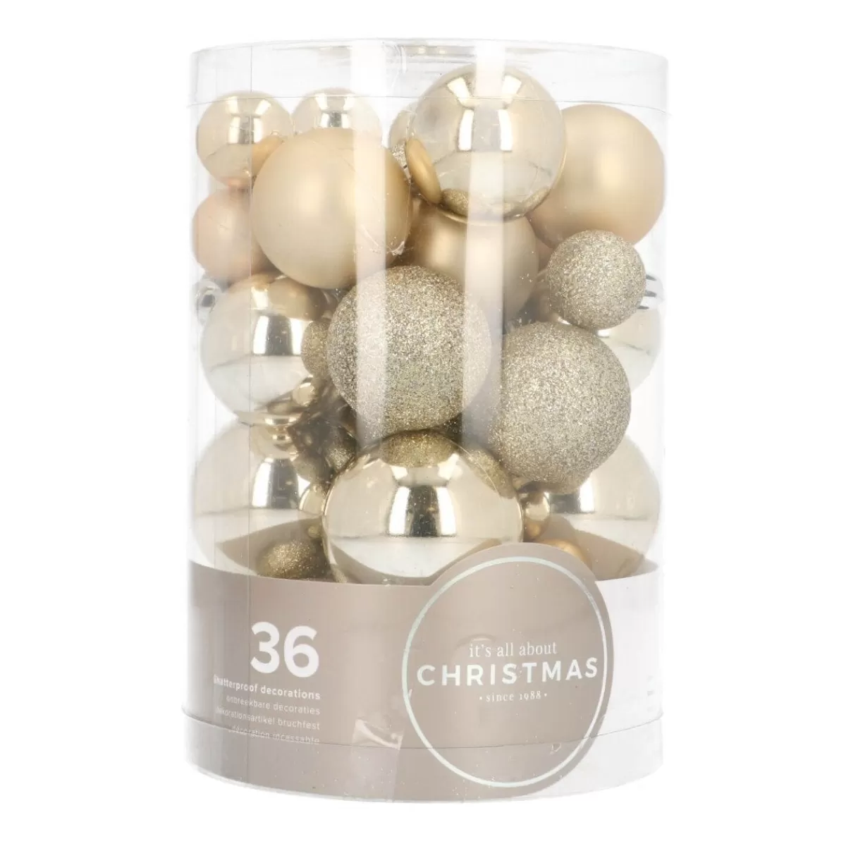 Best Sale It's all about Christmas 36 Kleine Kunststof Kerstballen Licht Goud In Koker