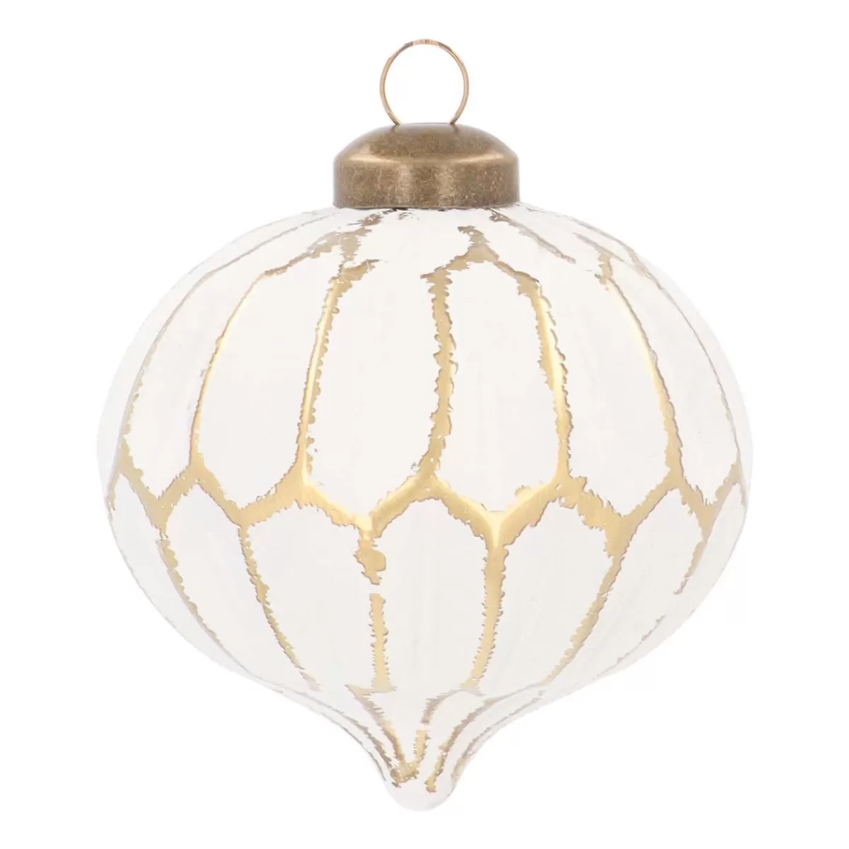 Clearance It's all about Christmas Glazen Kerstbal | Ui-vorm | Wit En Champagne | Geometrisch