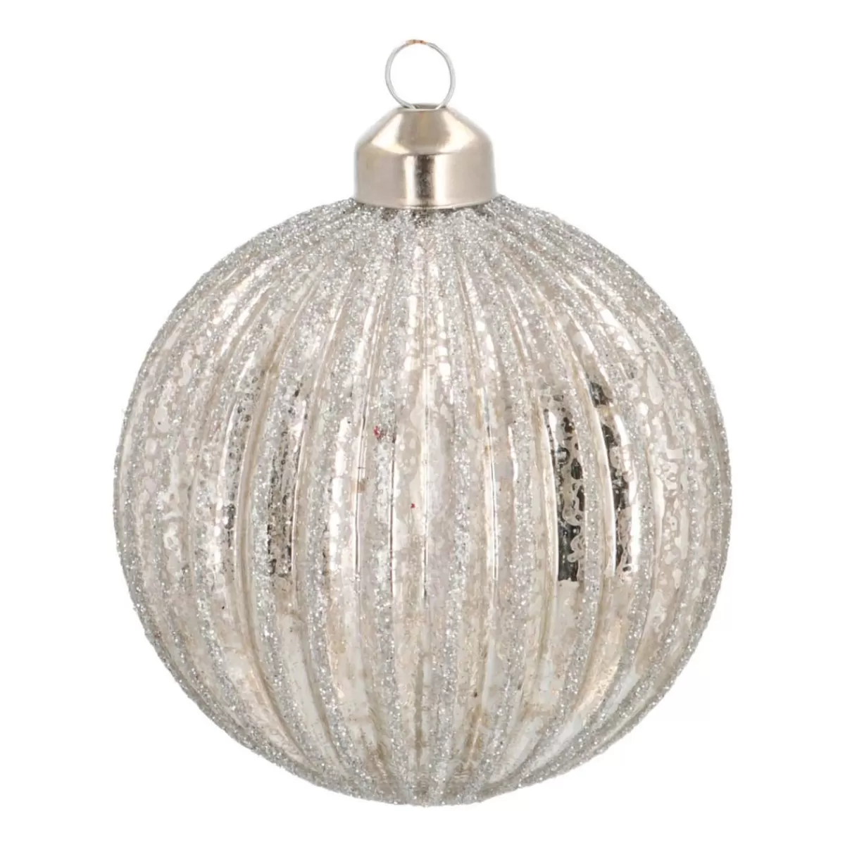 Store It's all about Christmas Glazen Kerstbal Craquelé Met Relief | Glas | Zilver | 8 Cm