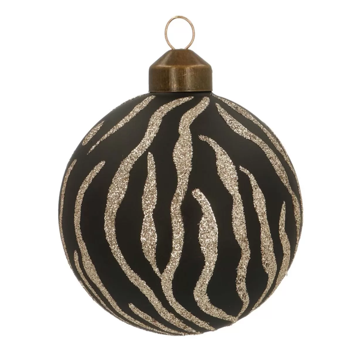 Fashion It's all about Christmas Glazen Kerstbal Met Tijgerprint | Zwart & Goud | 8 Cm