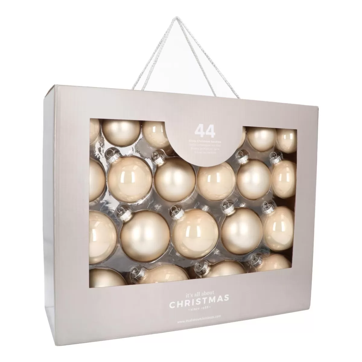 Online It's all about Christmas Glazen Kerstballen 44 St | Champagne | 5-8 Cm | In Koffer