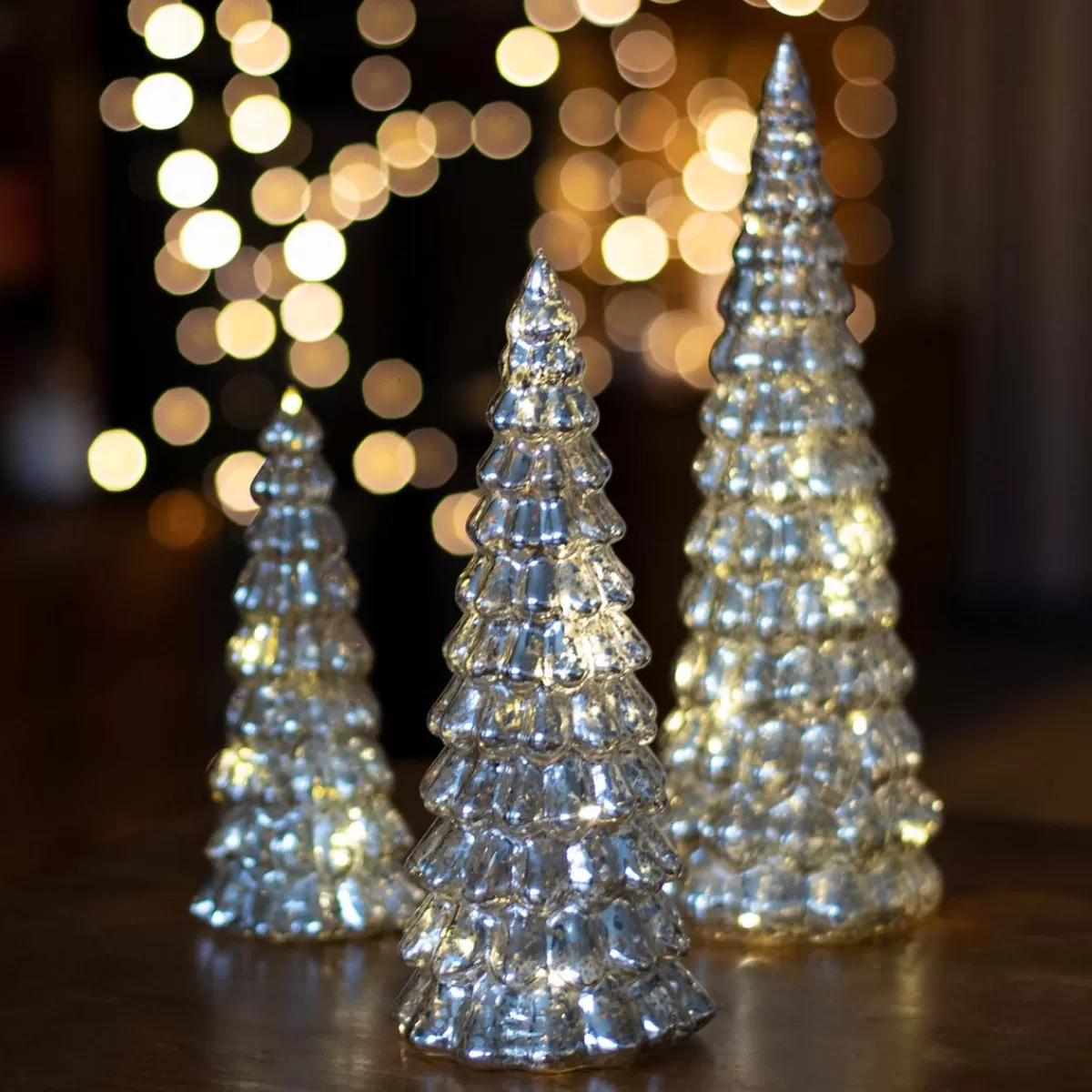 Hot It's all about Christmas Glazen Kerstboom | Zilver | 8 LED | 27 Cm