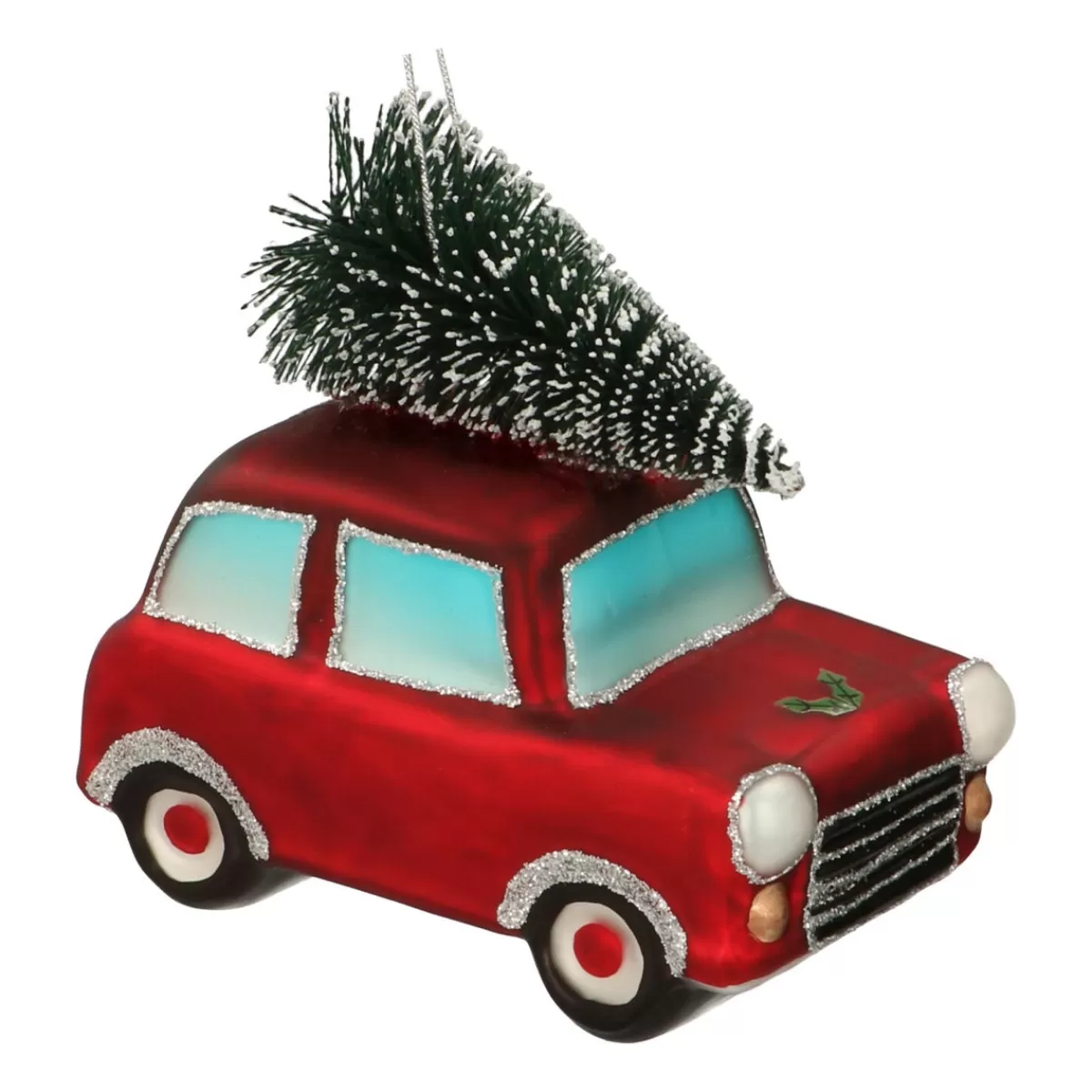 Flash Sale It's all about Christmas Glazen Kersthanger Auto Met Kerstboom | 10 Cm | Rood