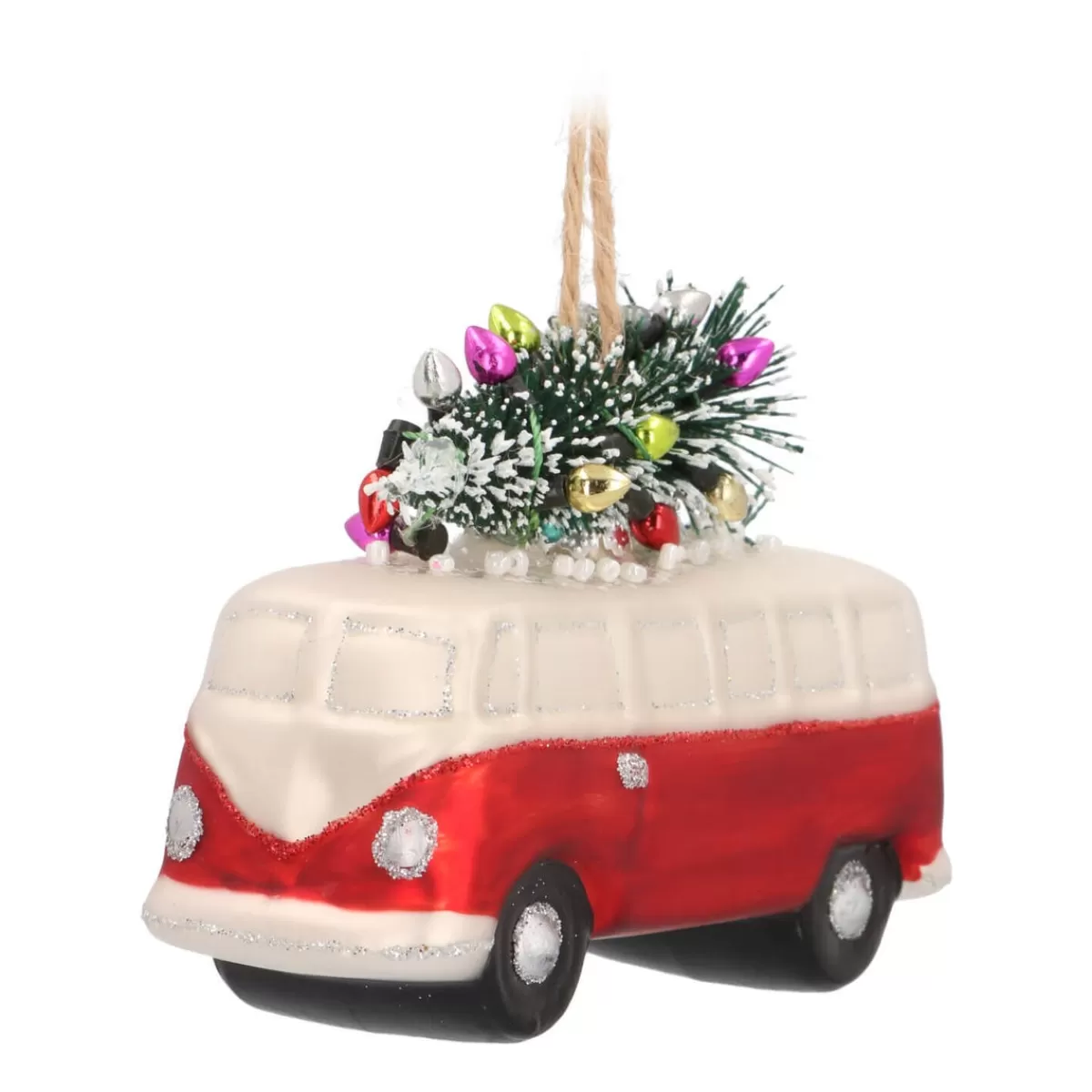 Best It's all about Christmas Glazen Kersthanger Busje Met Boom | Rood-wit | 11 Cm