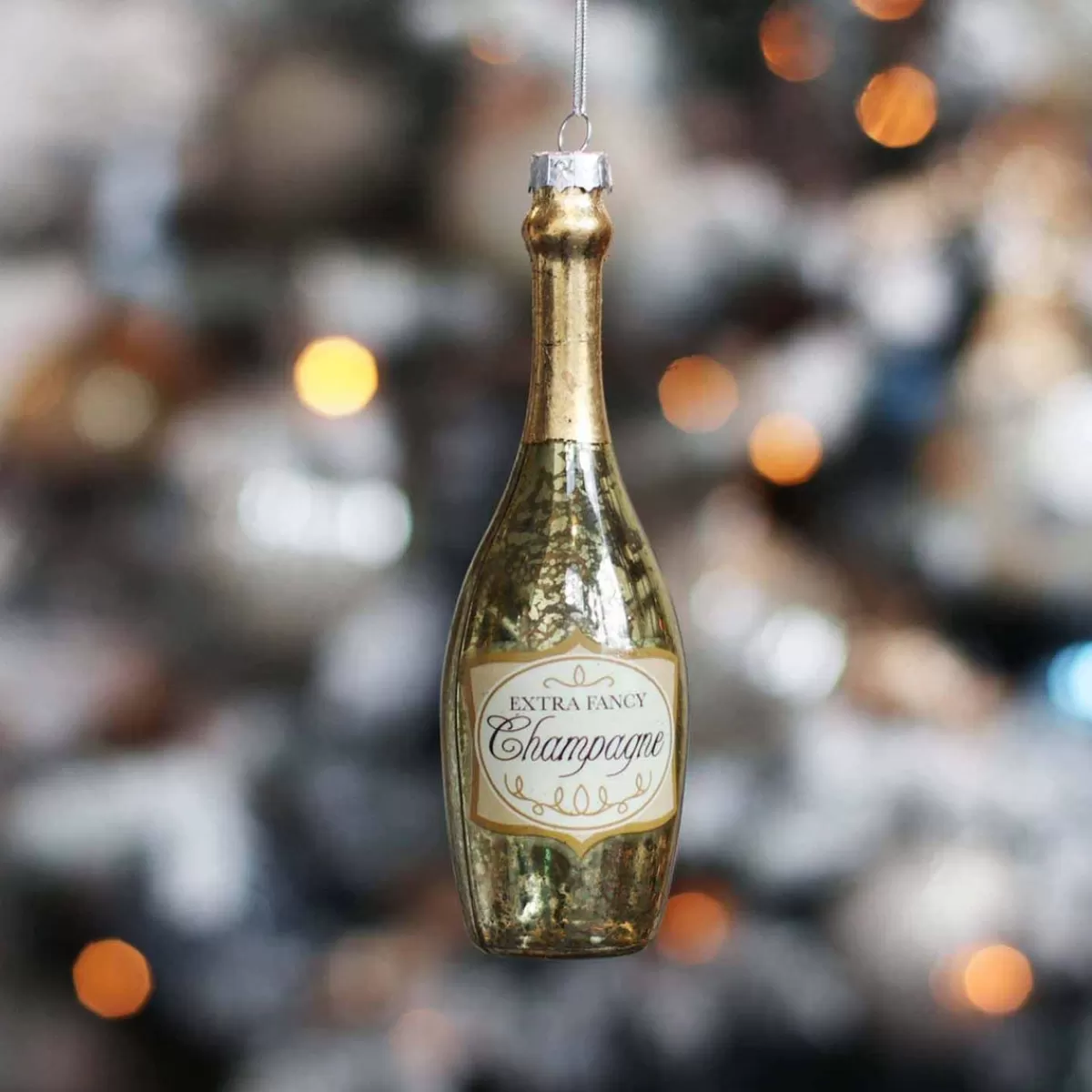 Best It's all about Christmas Glazen Kersthanger Champagnefles | Handgeschilderd | Goud | 14 Cm