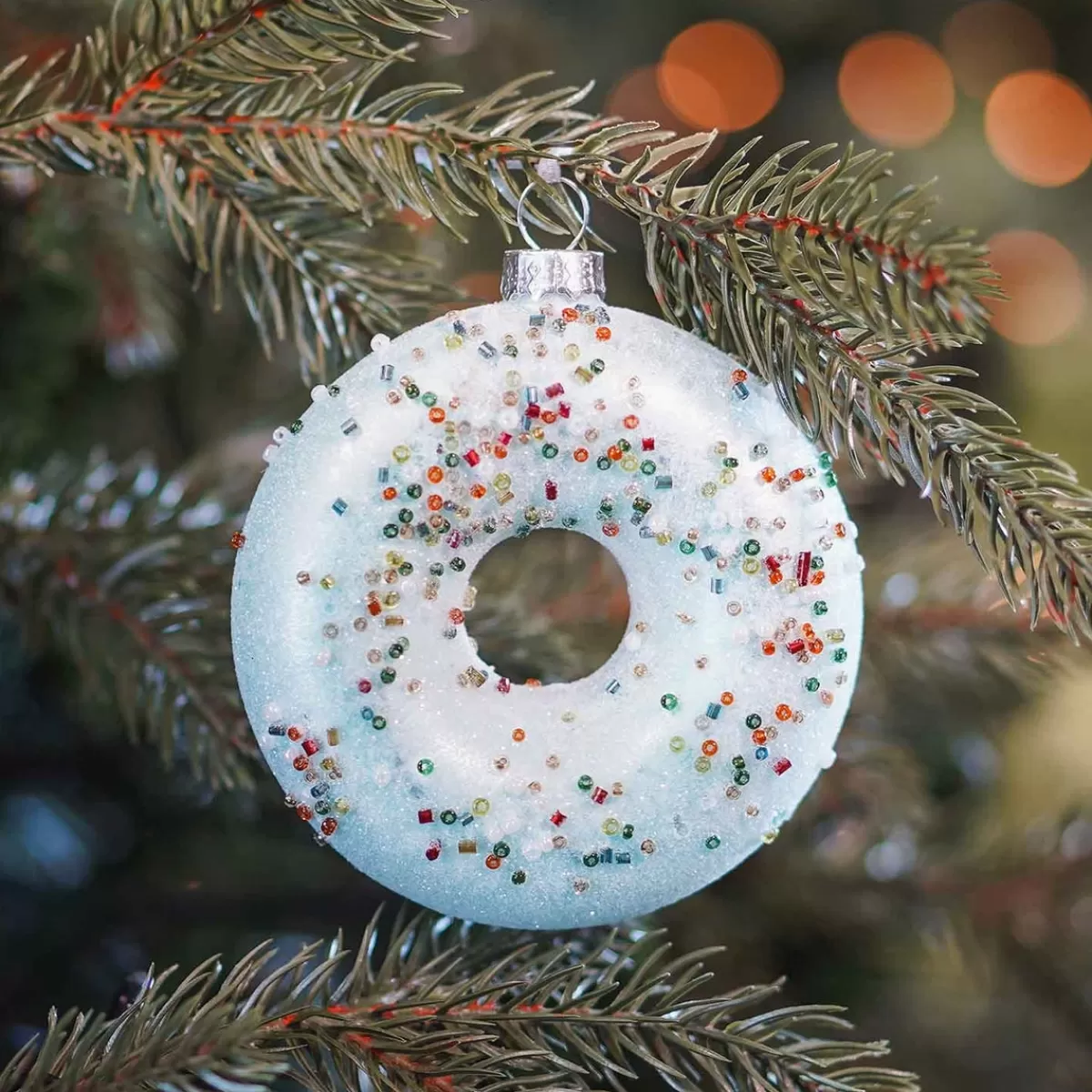 Discount It's all about Christmas Glazen Kersthanger Donut | Lichtblauw | 10 Cm