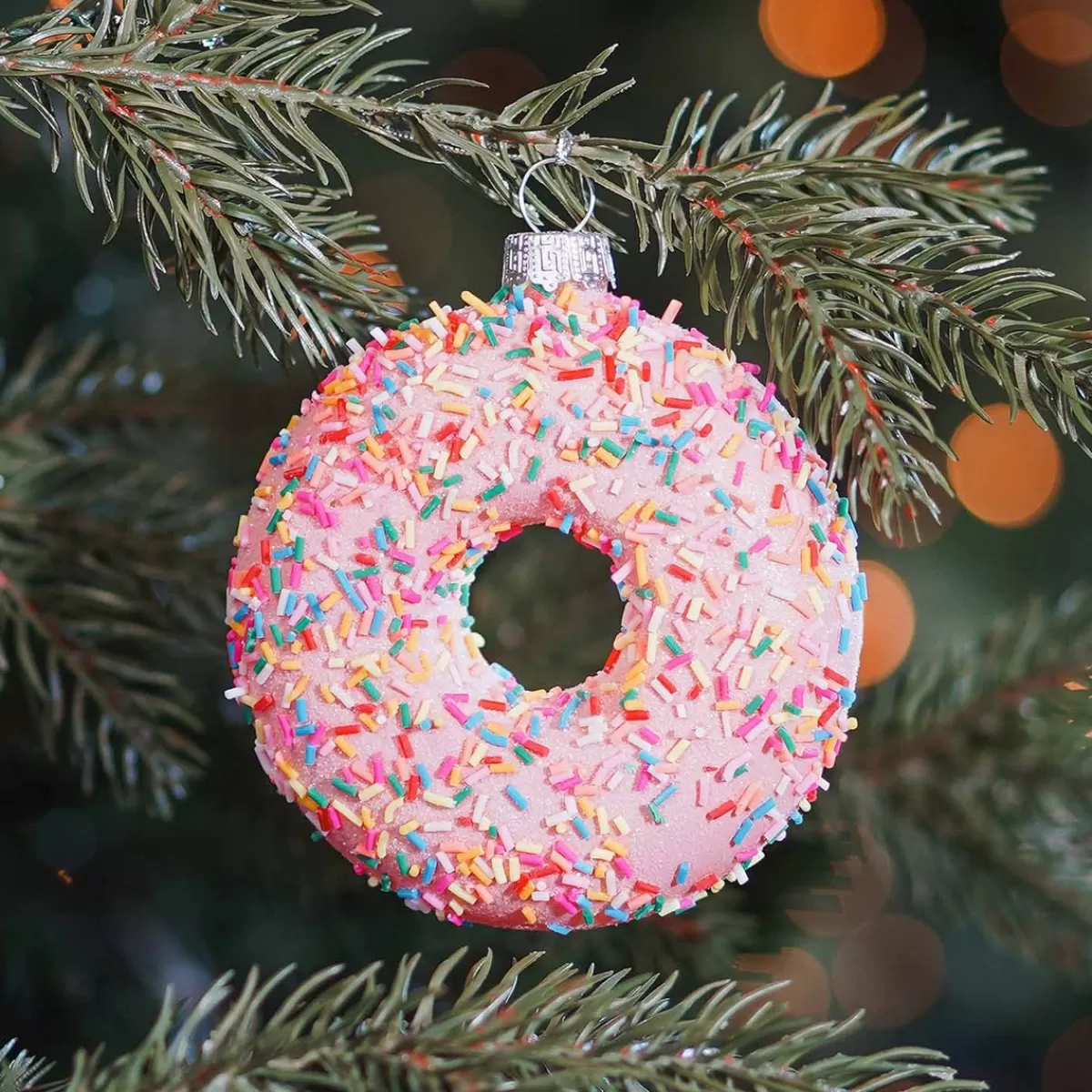 Clearance It's all about Christmas Glazen Kersthanger Donut | Oranje | 10 Cm