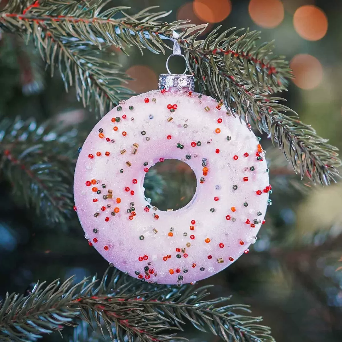 Hot It's all about Christmas Glazen Kersthanger Donut | Roze | 10 Cm