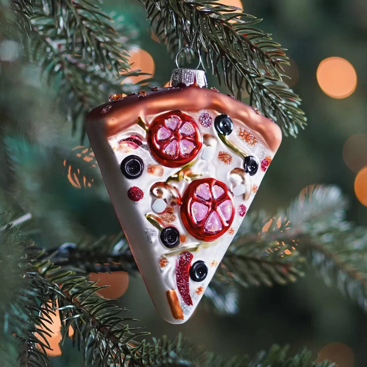 Flash Sale It's all about Christmas Glazen Kersthanger Pizza | Handgeschilderd | Multi | 11 Cm