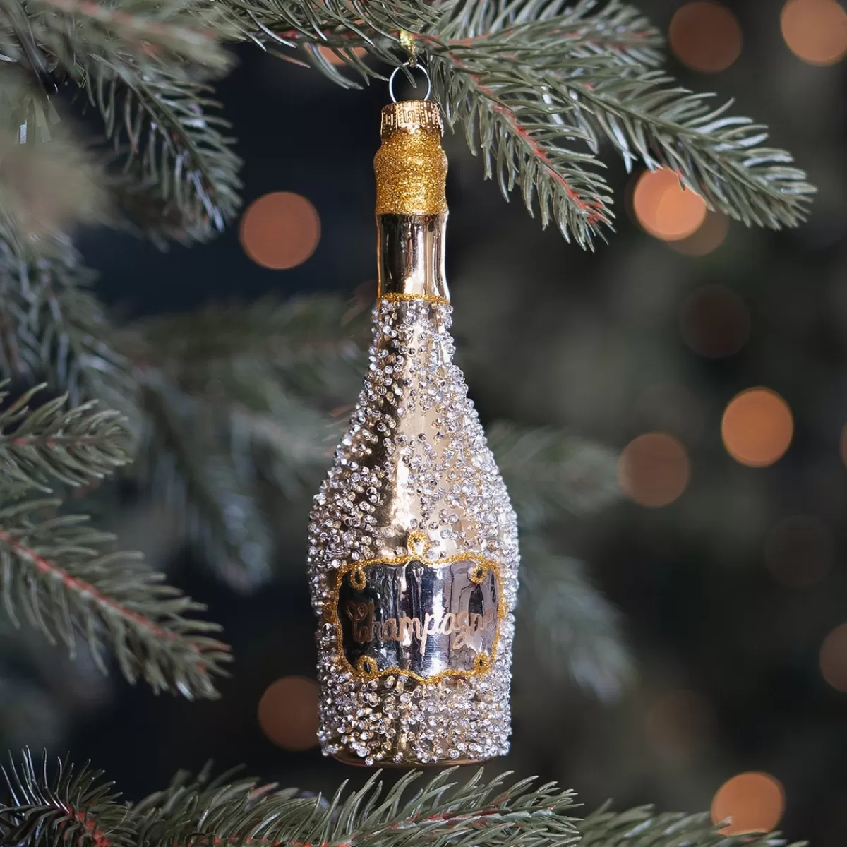 Hot It's all about Christmas Handgemaakte Glazen Champagnefles Kersthanger