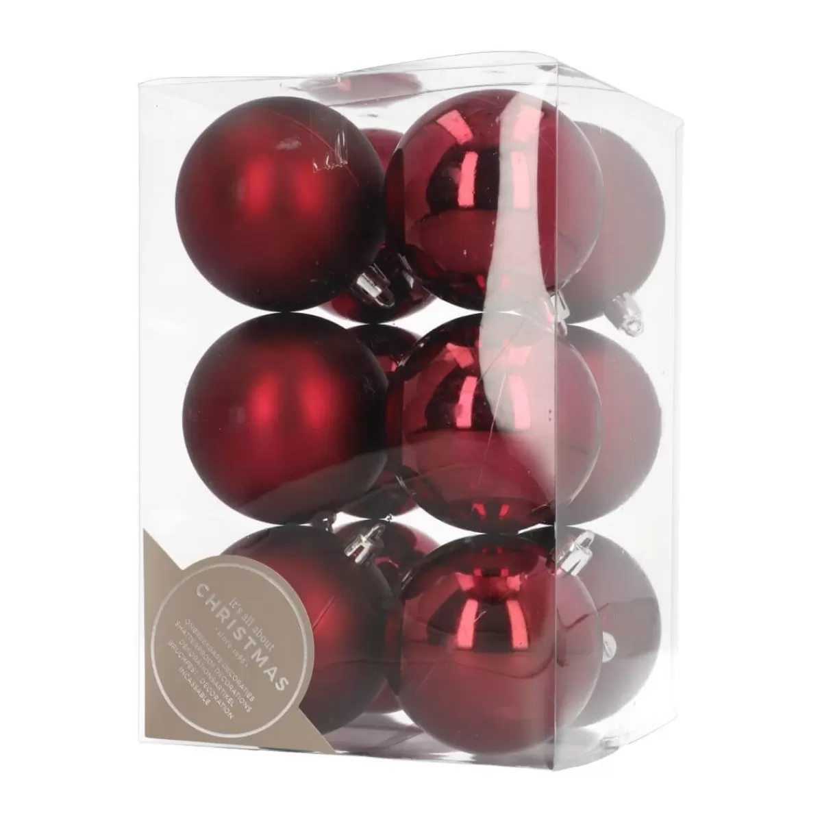 Shop It's all about Christmas Kerstballen Set 12 St | Bordeauxrood | Kunststof | 7 Cm