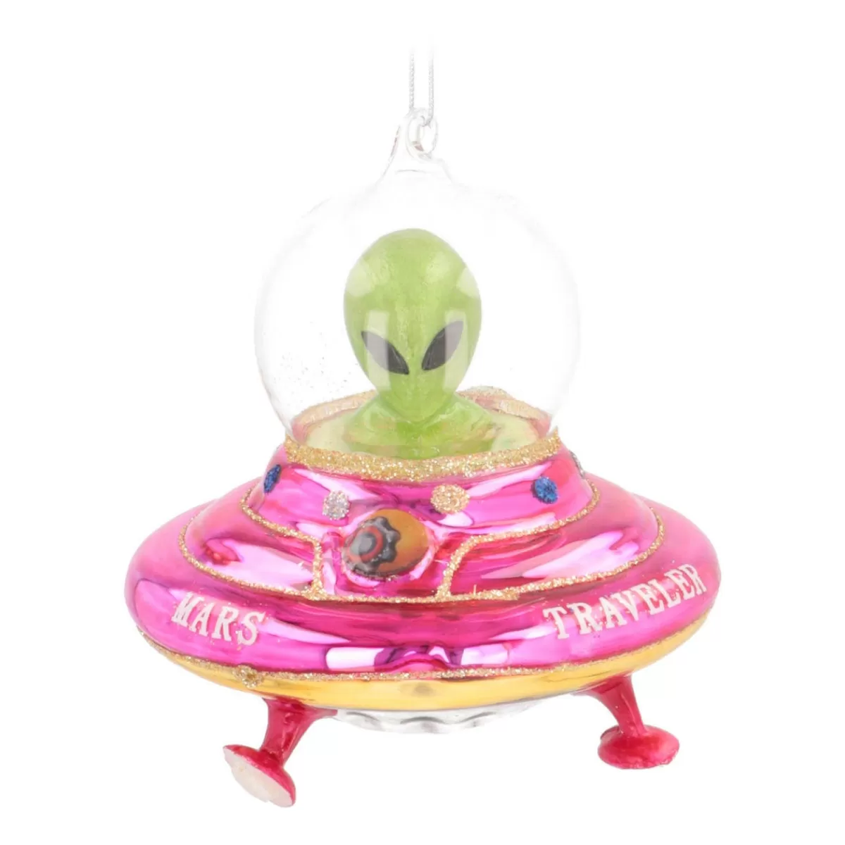 New It's all about Christmas Kersthanger Alien In UFO | Glas | Roze-geel-groen | 12cm