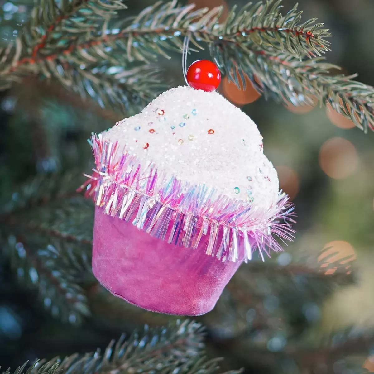 Sale It's all about Christmas Kersthanger Cupcake | Roze | 12 Cm