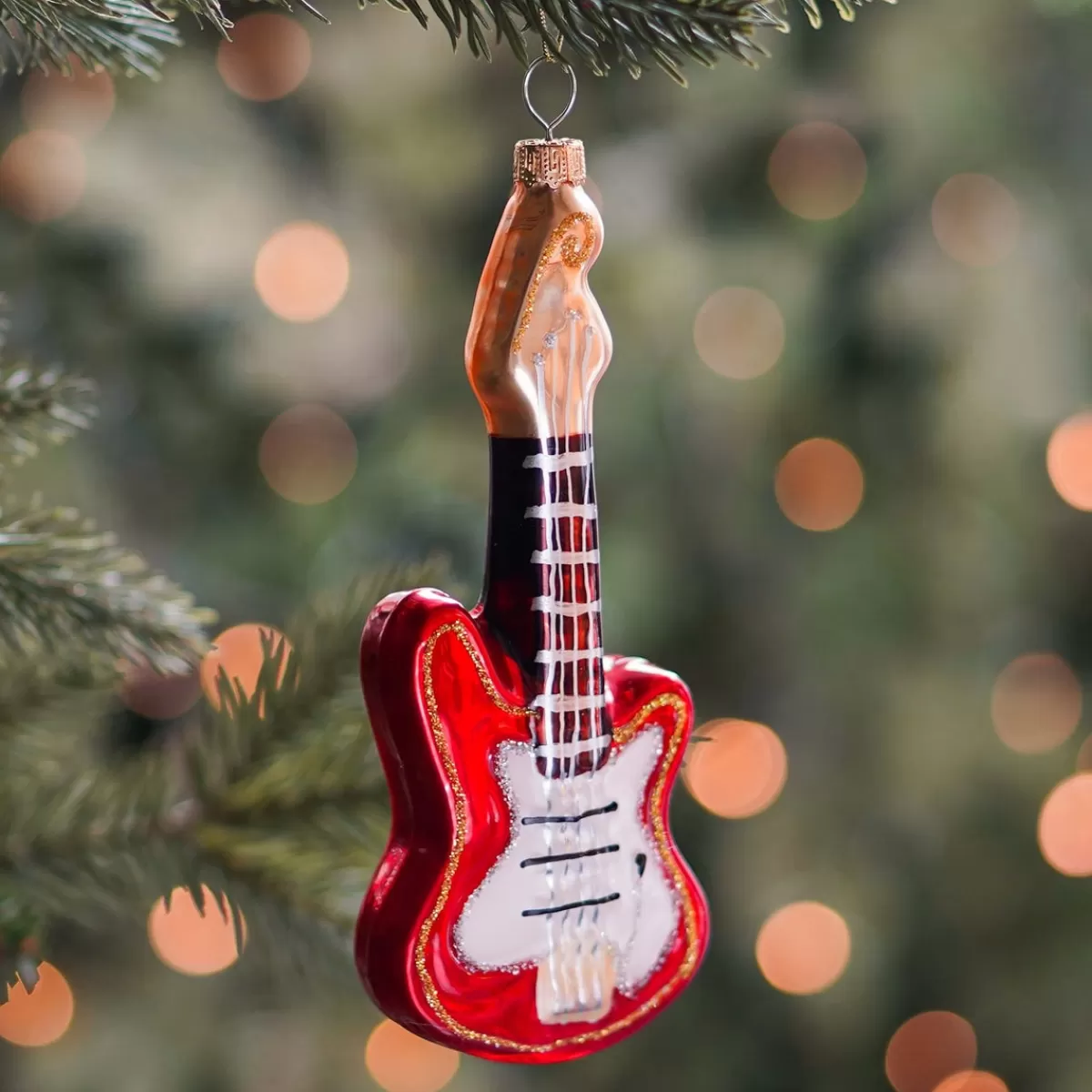 Best It's all about Christmas Kersthanger Gitaar | Glas | Rood-wit | 15cm