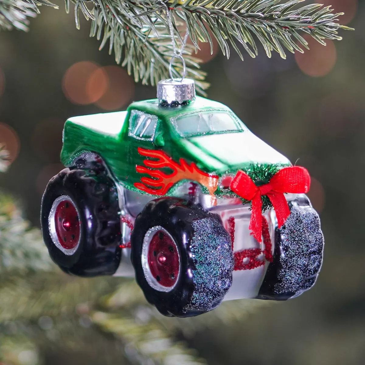 Best Sale It's all about Christmas Kersthanger Monstertruck | Glas | Rood | 11cm