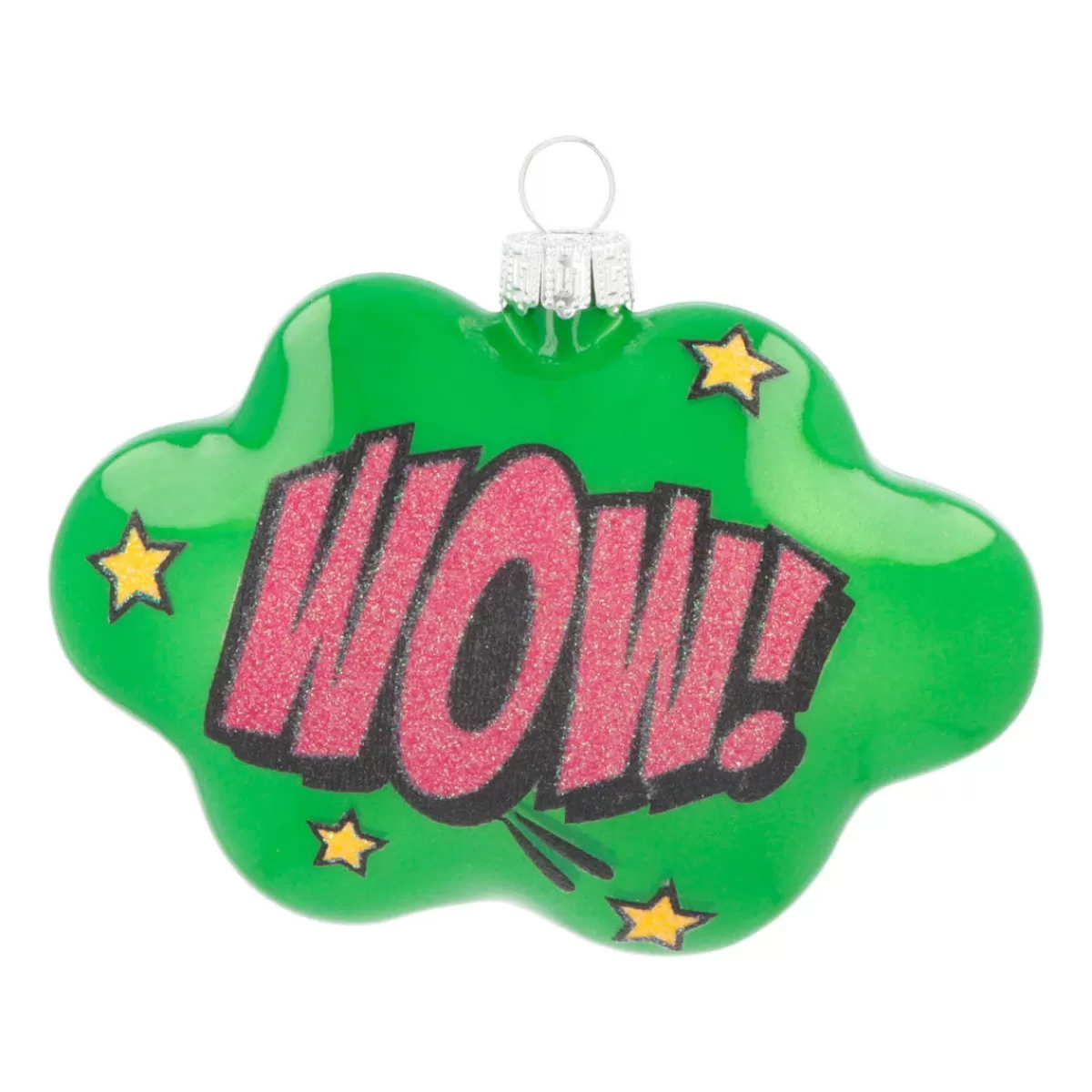 New It's all about Christmas Kersthanger Pop-art Wolk Met Text Wow! | Glas | Groen-roze | 11cm