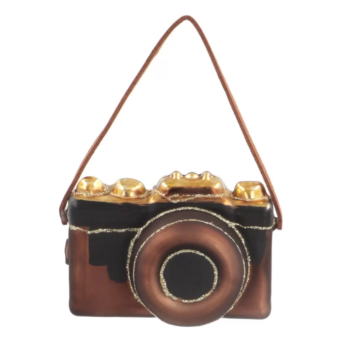 Fashion It's all about Christmas Kersthanger Retro Camera | Glas | Goud-zwart | 8cm