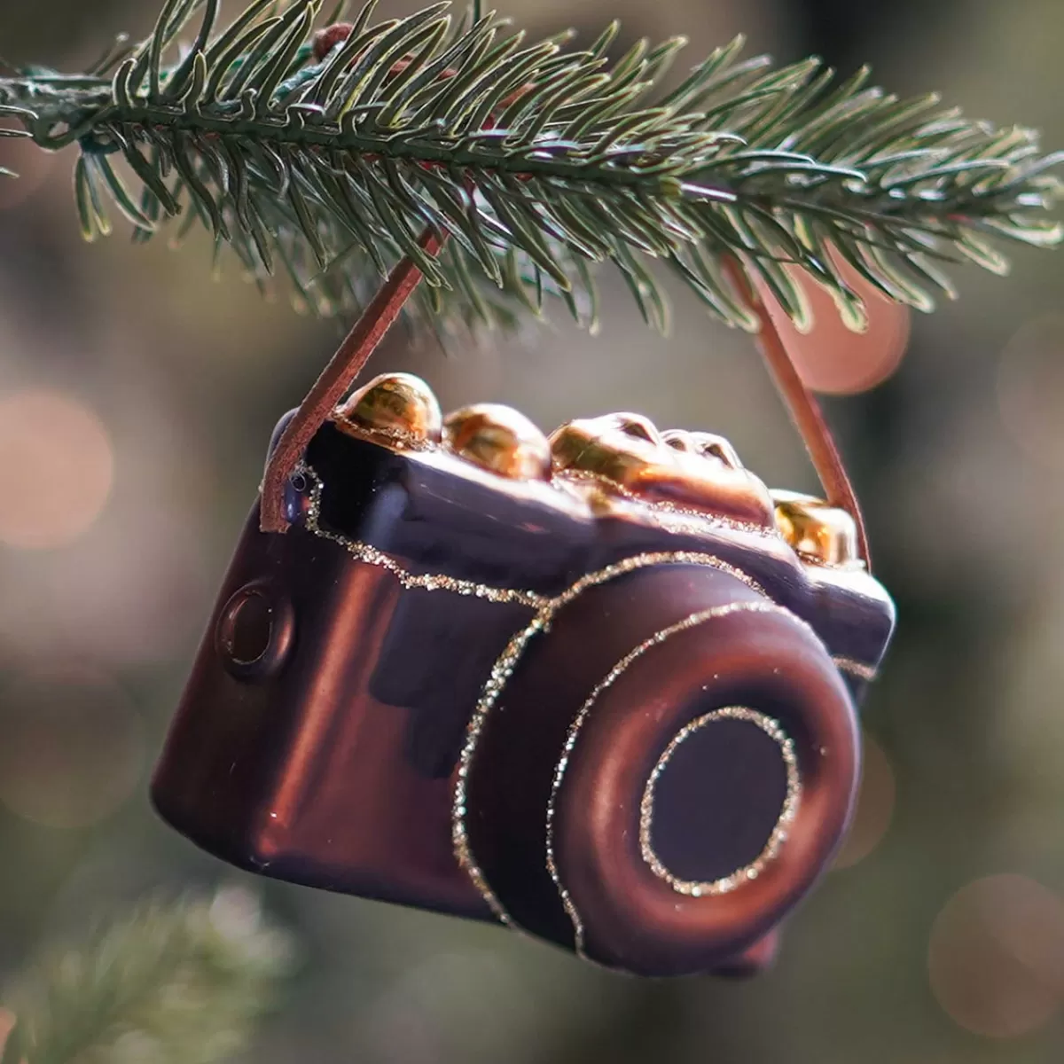 Fashion It's all about Christmas Kersthanger Retro Camera | Glas | Goud-zwart | 8cm