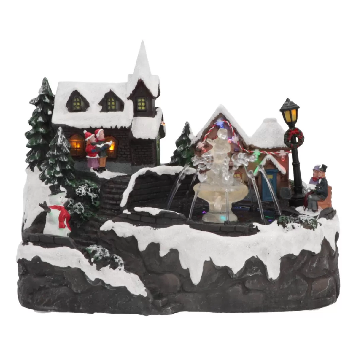 Outlet It's all about Christmas Kersthuisje Dorpje Met Fontein, LED & Muziek 28cm