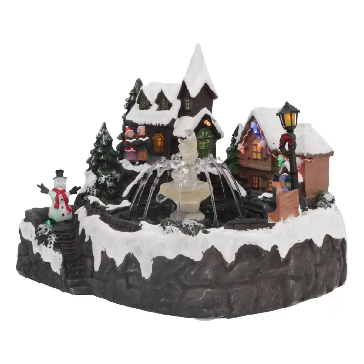 Outlet It's all about Christmas Kersthuisje Dorpje Met Fontein, LED & Muziek 28cm