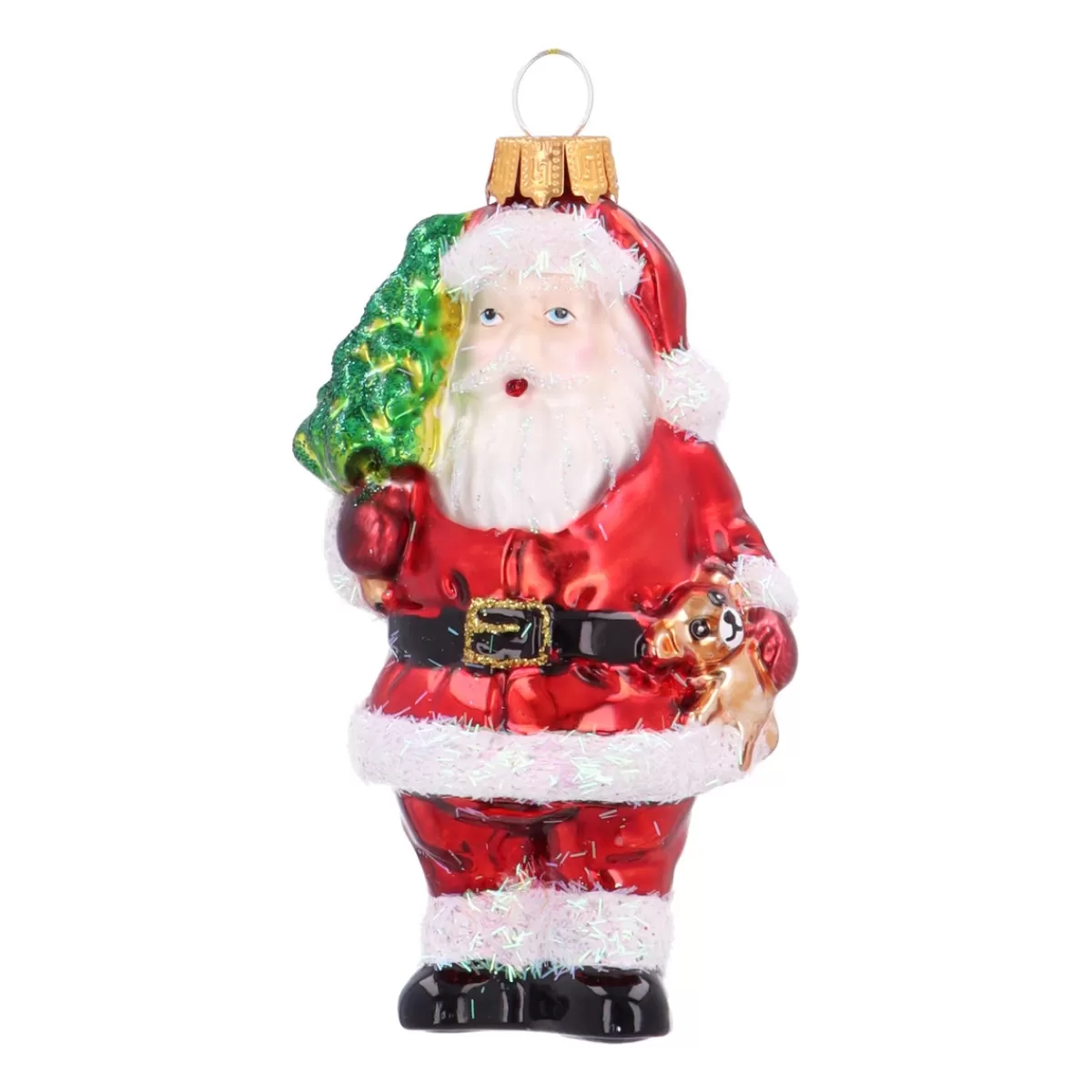 Clearance It's all about Christmas Klassieke Glazen Kerstman Kersthanger Met Klok En Zuurstok