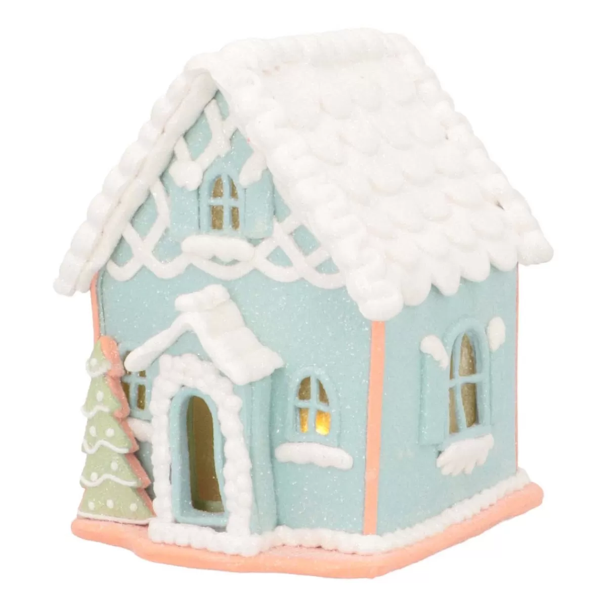 Online It's all about Christmas Lichtblauw Peperkoek Huisje | Led | Klei | Handgemaakt | 14cm Hoog