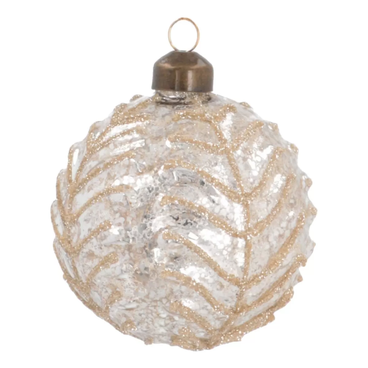 Store It's all about Christmas Luxe Kerstbal Bladnerf Relief | Champagne | Glas | 8cm