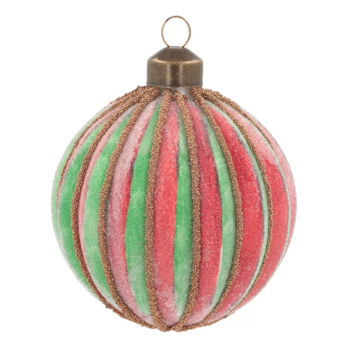 Shop It's all about Christmas Luxe Kerstbal Gestreept Met Frost | Glas | Groen-rood | 8cm