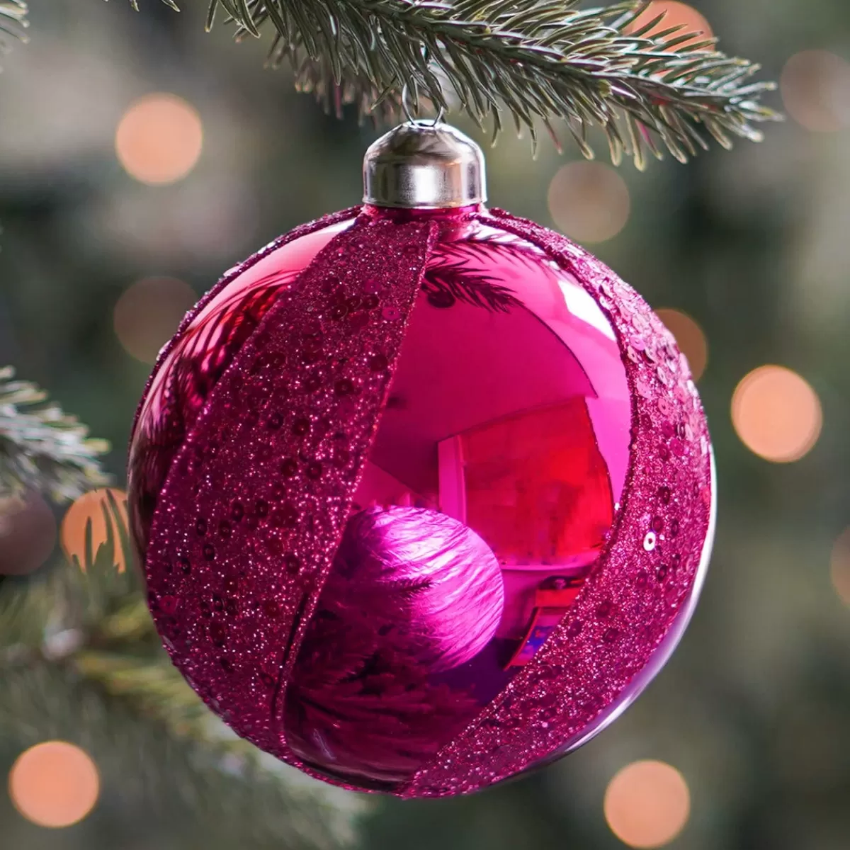 Sale It's all about Christmas Luxe Kerstbal Glitter Swirl | Glas | Fuchsia | 10cm