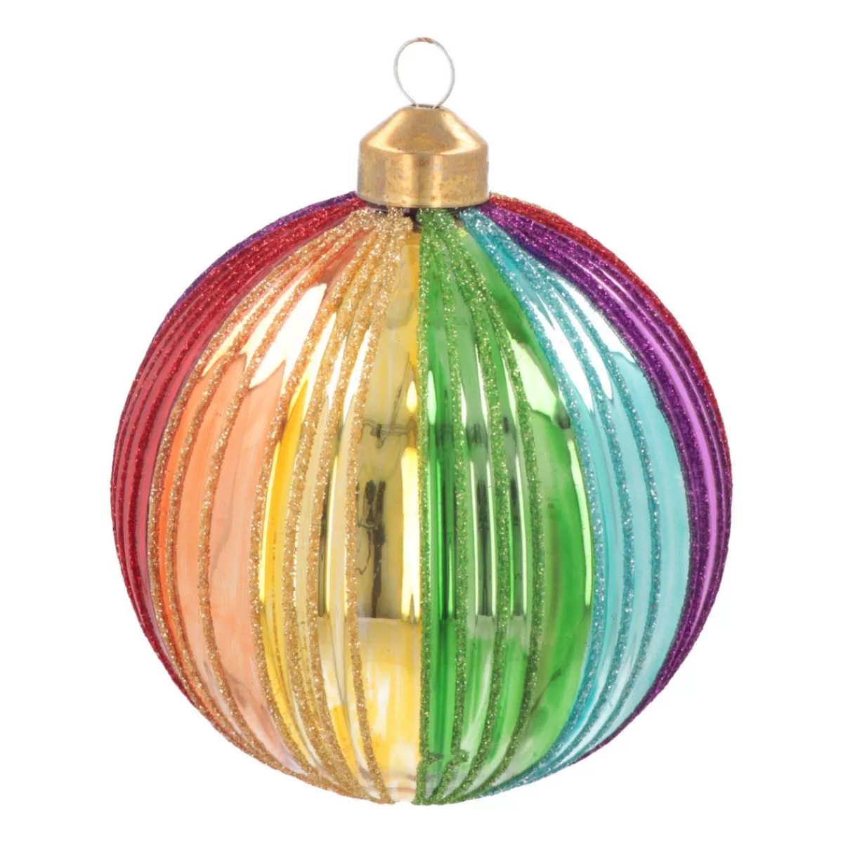 Best It's all about Christmas Luxe Kerstbal Met Verticaal Relief | Glas | Regenboog | 10cm