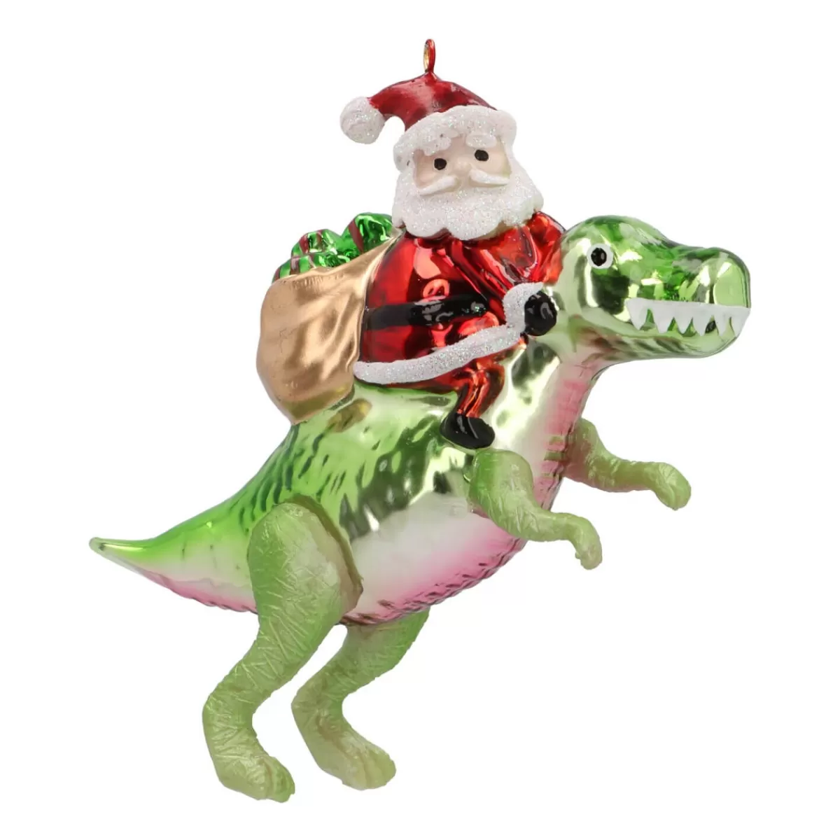 New It's all about Christmas Luxe Kersthanger Dino Met Kerstman 12cm