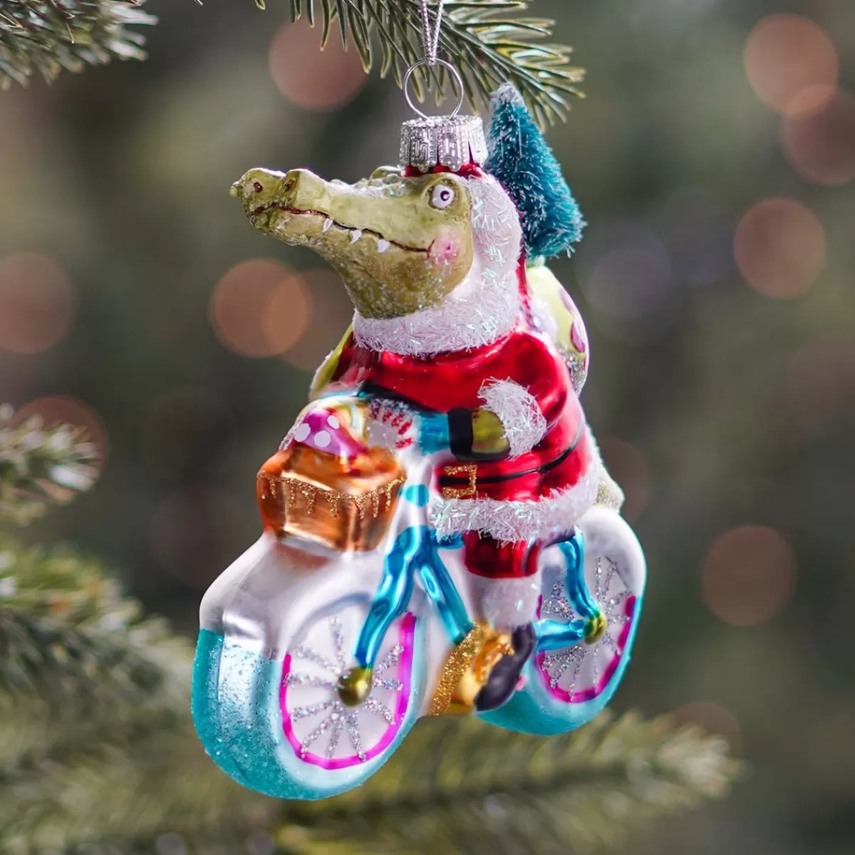 New It's all about Christmas Luxe Kersthanger Krokodil Op Fiets 13cm