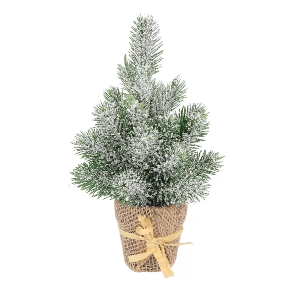 Clearance It's all about Christmas Mini Kerstboom In Jute Zak | 24 Cm | Met Sneeuwlaagje