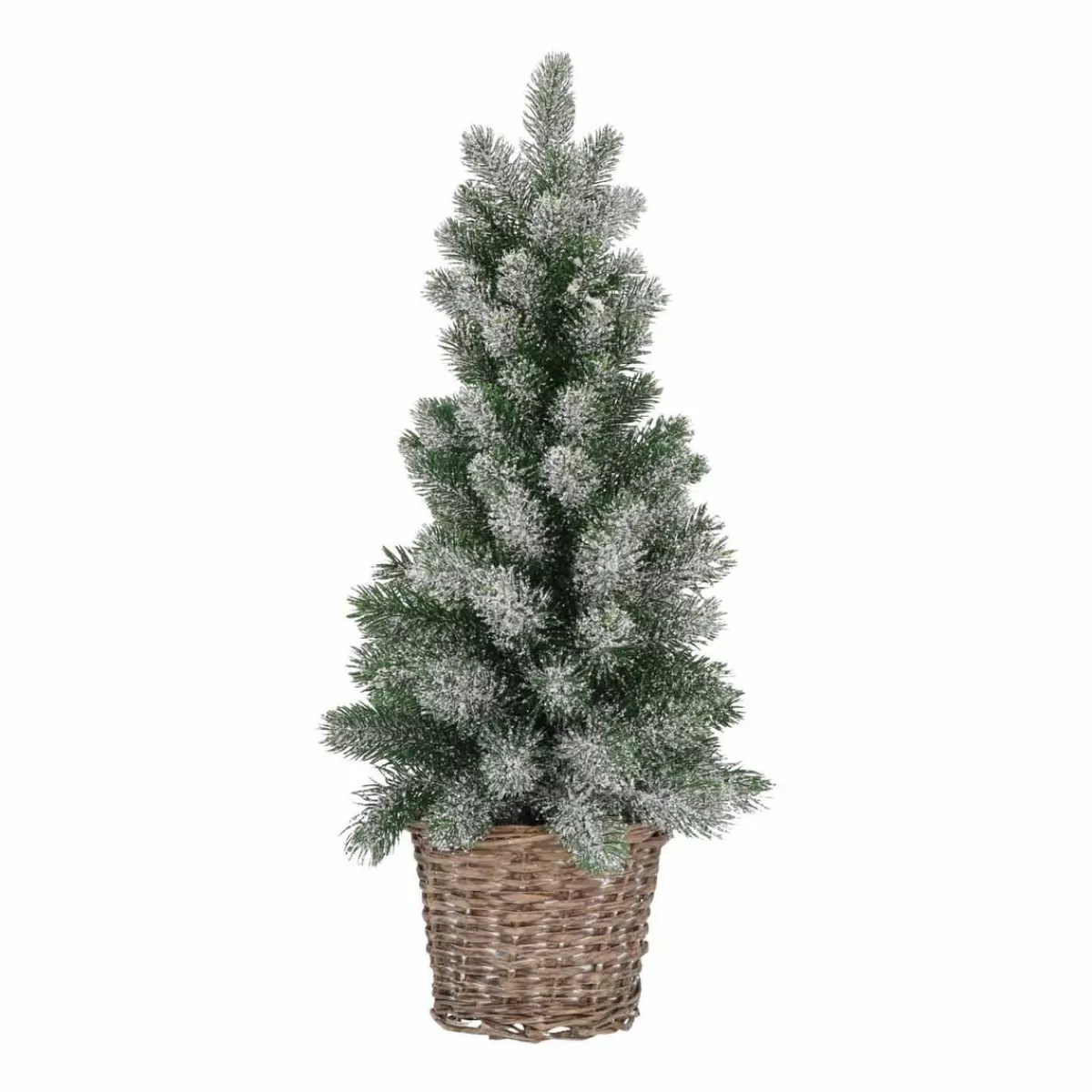 Clearance It's all about Christmas Mini Kerstboom In Rieten Mandje | 56 Cm | Met Sneeuwlaagje