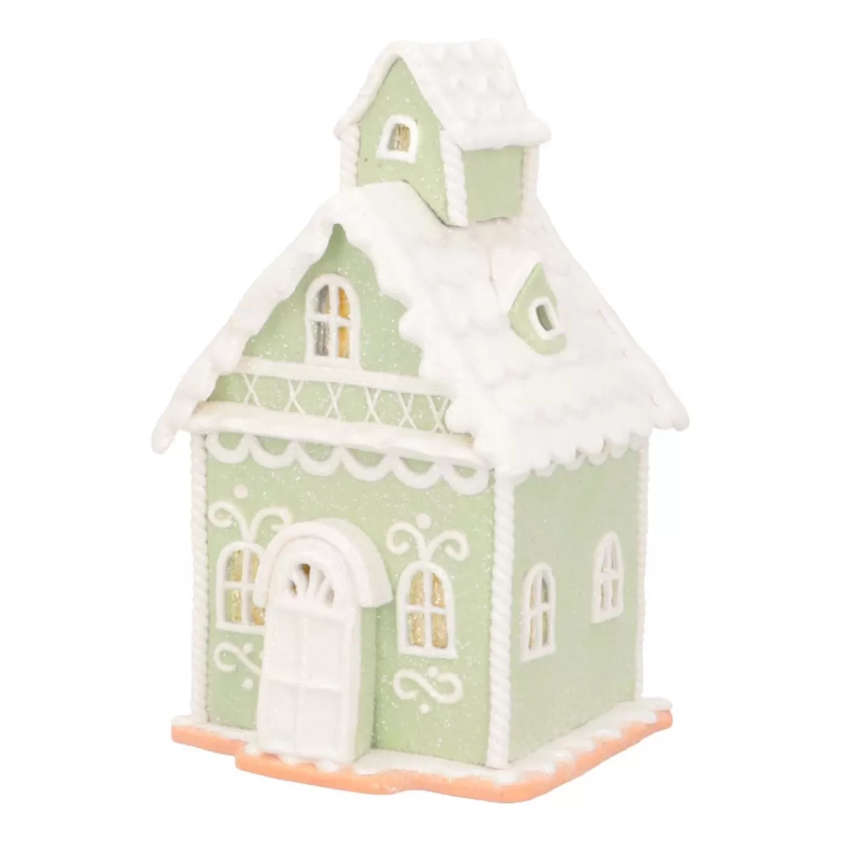 Online It's all about Christmas Pastelgroen Peperkoekhuisje | Led | Klei | Handgemaakt | 19cm Hoog