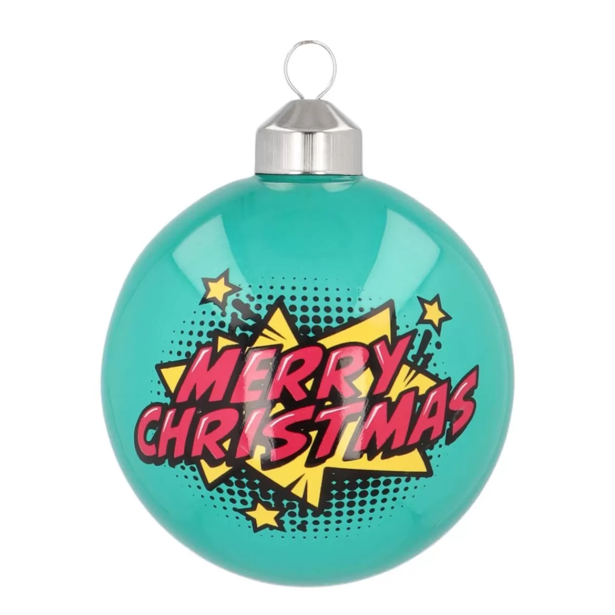 Hot It's all about Christmas Pop-art Kerstbal "Merry Christmas" | Glas | Teal | 8 Cm