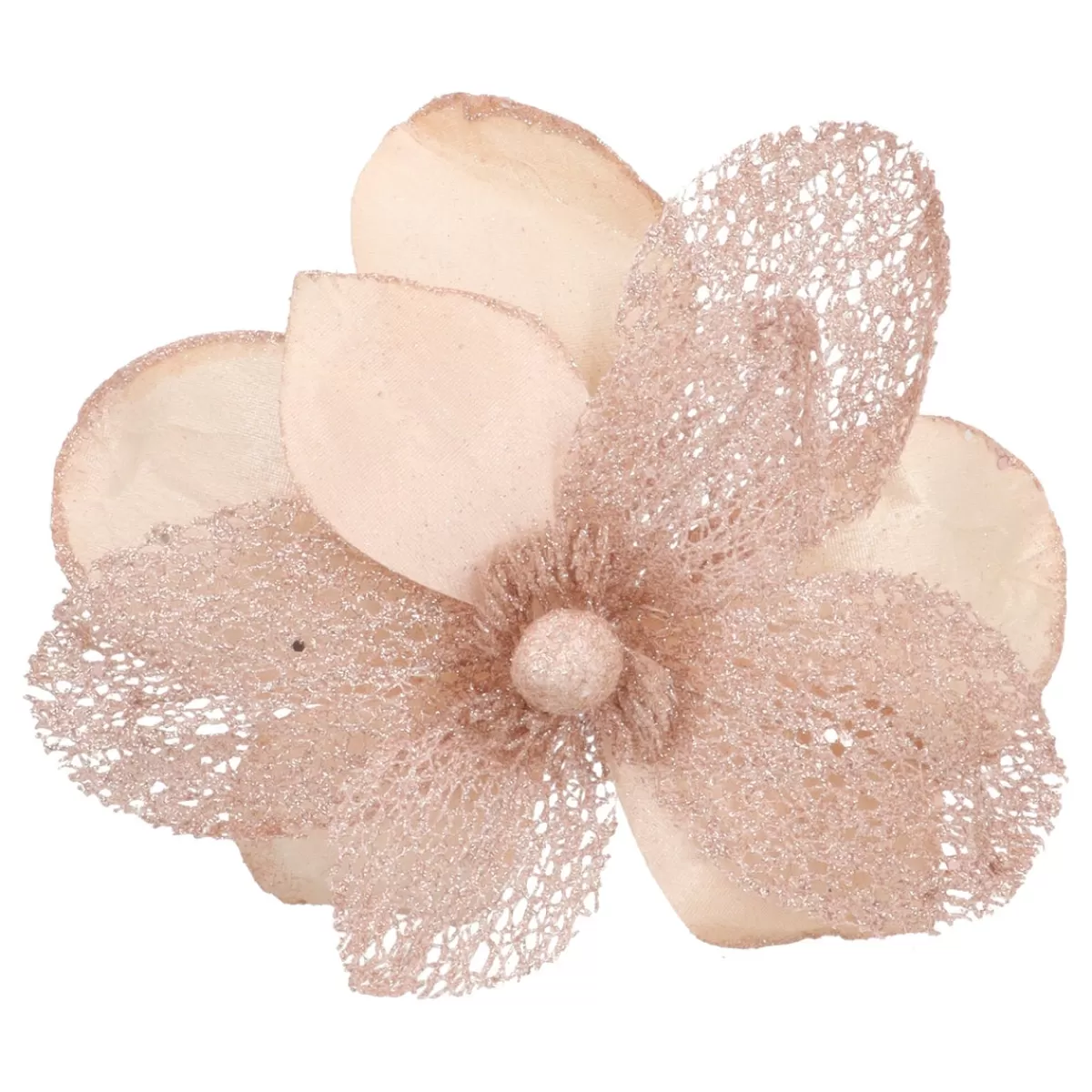 Clearance It's all about Christmas Roze Magnolia Steekbloem Met Glitters En Organza