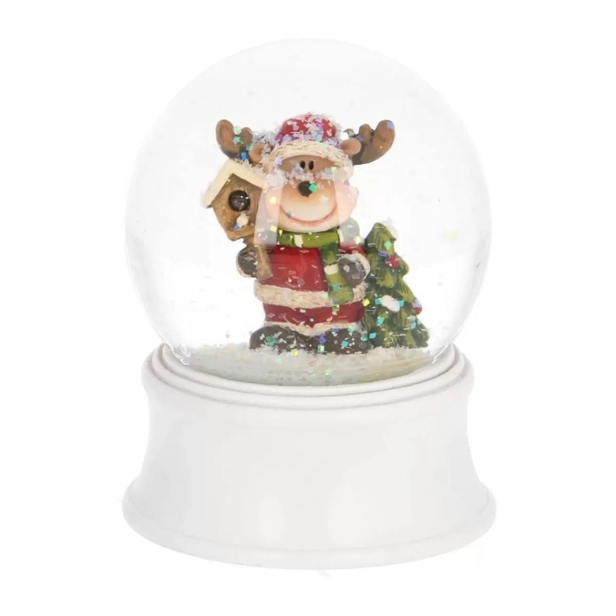 Fashion It's all about Christmas Sneeuwbol Met Rendier In Kerstpak | ⌀6cm | 9cm Hoog