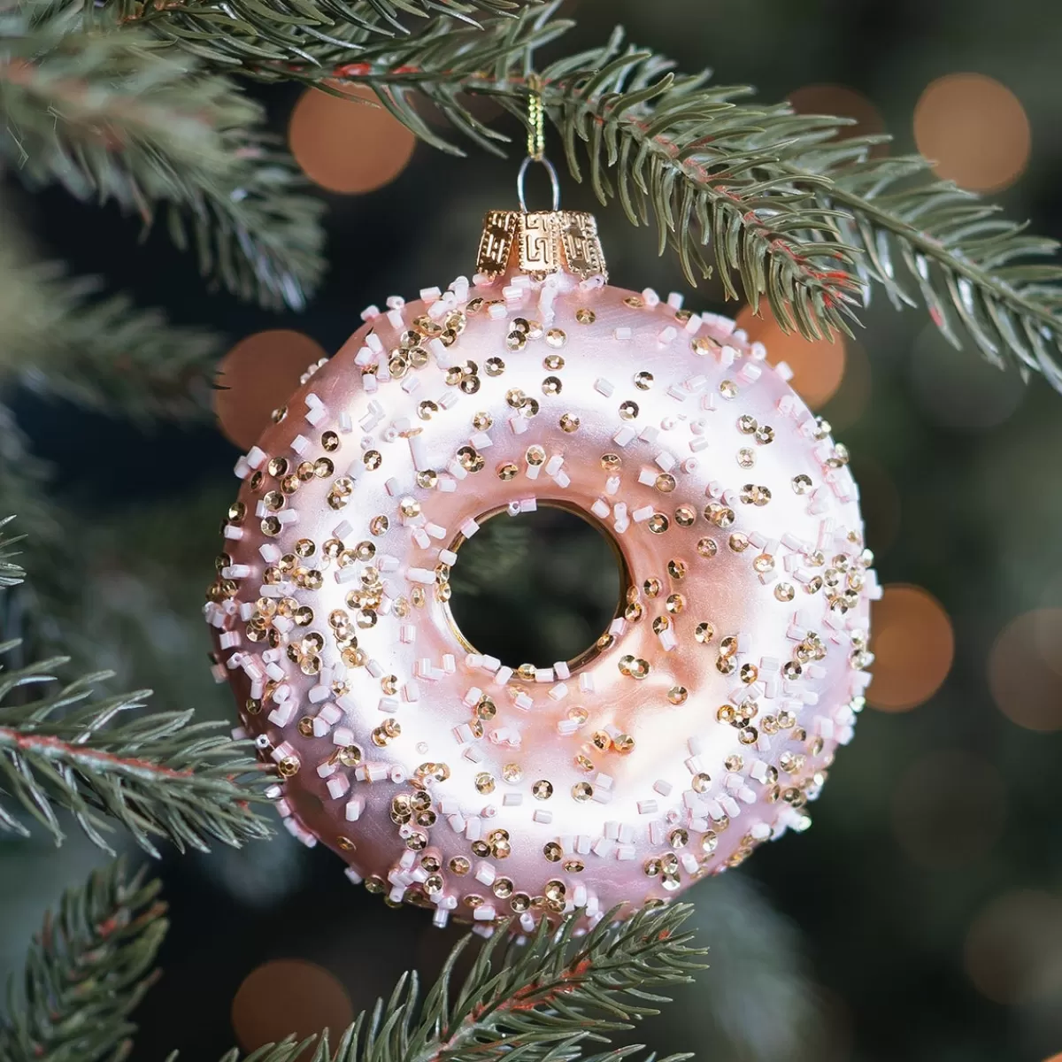 Store It's all about Christmas Stijlvolle Donut Kersthanger Met Gouden Kraaltjes